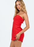 Strapless romper Folded neckline Inner silicone strip at bust Invisible zip fastening at back