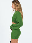 Two piece set Knit material Cropped long sleeve top Mini skirt Elasticated waistband Good stretch