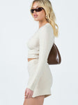 Two-piece set Knit material Cropped long sleeve top Mini skirt Elasticated waistband