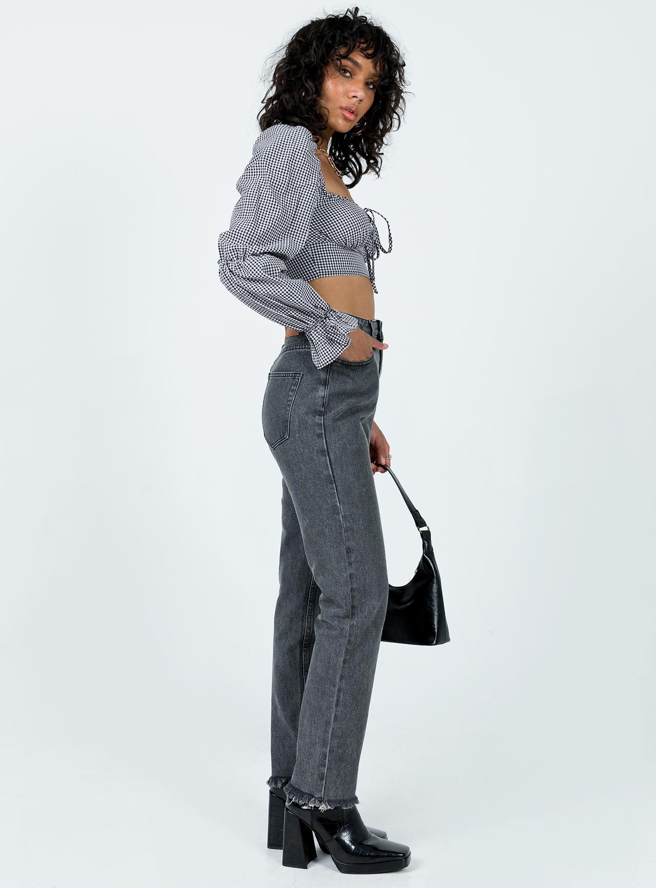 product Princess Polly High Waisted  Connecticut Straight Leg Jeans Washed Black