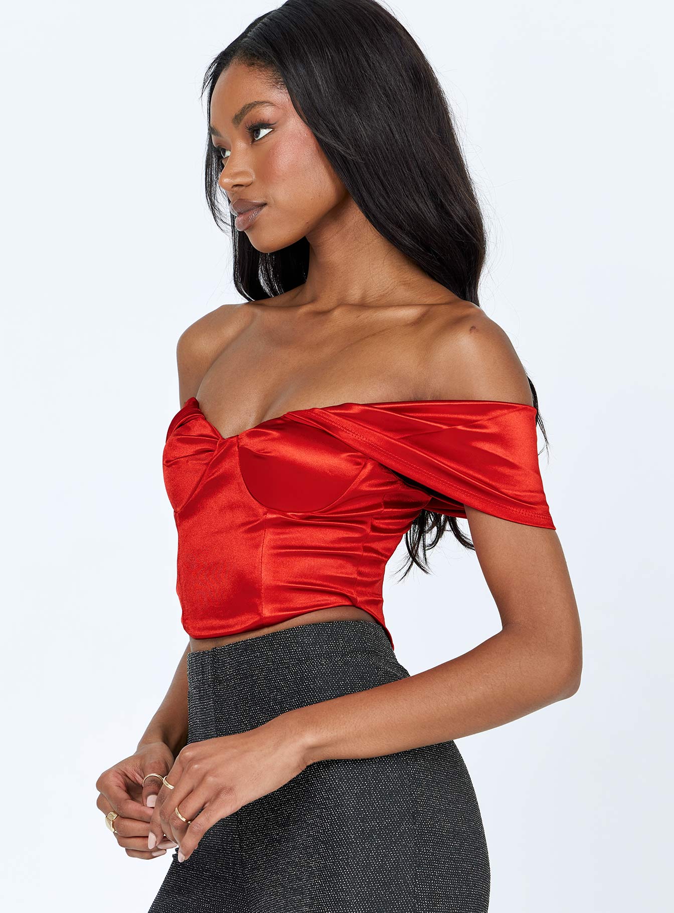 side view of model wearing Princess Polly Aubrey Top Red 