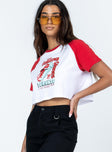 Ringer tee 100% cotton  Cropped design  Graphic print  Good stretch  