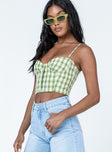 Crop top  Slim fitting  Princess Polly Exclusive 100% polyester  Plaid print  Adjustable shoulder straps  Wired cups  Gathered bust  Zip fastening at back Lined bust 