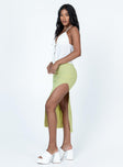   side view of model wearing Princess Polly The Chad Maxi Skirt Green Midi Skirts 