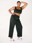 Matching set Pinstripe print   Crop top  Fixed shoulder straps  Invisible zip on side  High waisted pants  Wide leg Zip & button fastening  Belt looped waist  Twin hip pockets 