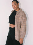 Oversized shirt Check print Button front fastening Single-button on cuff Twin chest pockets Drop shoulder