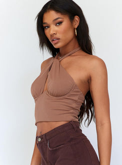 side view of model wearing Princess Polly Alicia Top Brown 