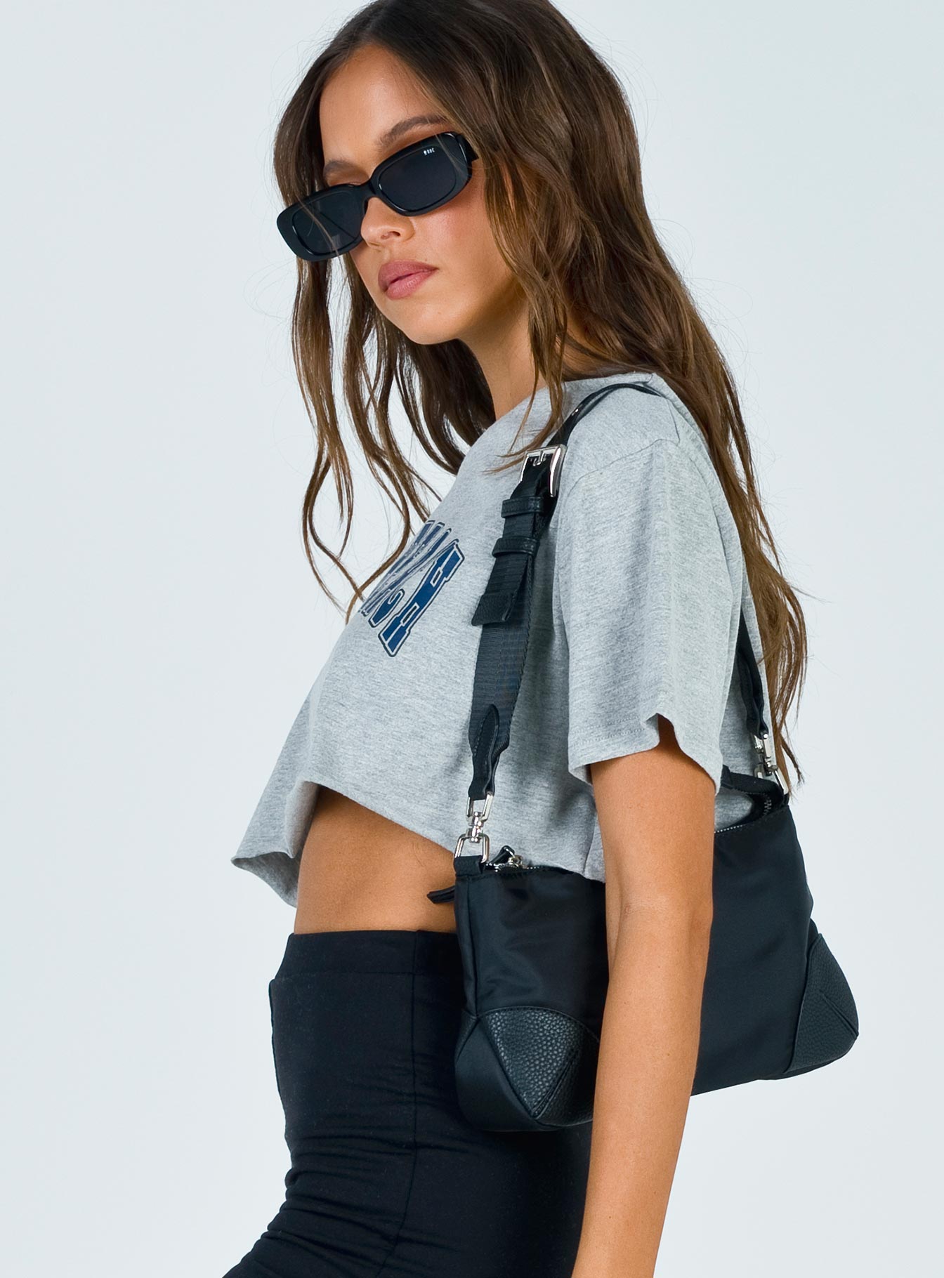 side view of model wearing Princess Polly Laguna Beach Crop Tee 