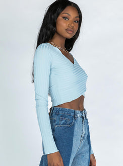 side view of model wearing Princess Polly Abigal Top Blue 