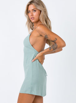 side view of model wearing Princess Polly Sinclair Mini Dress Sage 