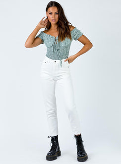 front view of model wearing Princess Polly Asha Bodysuit Short Sleeves V-Neck 