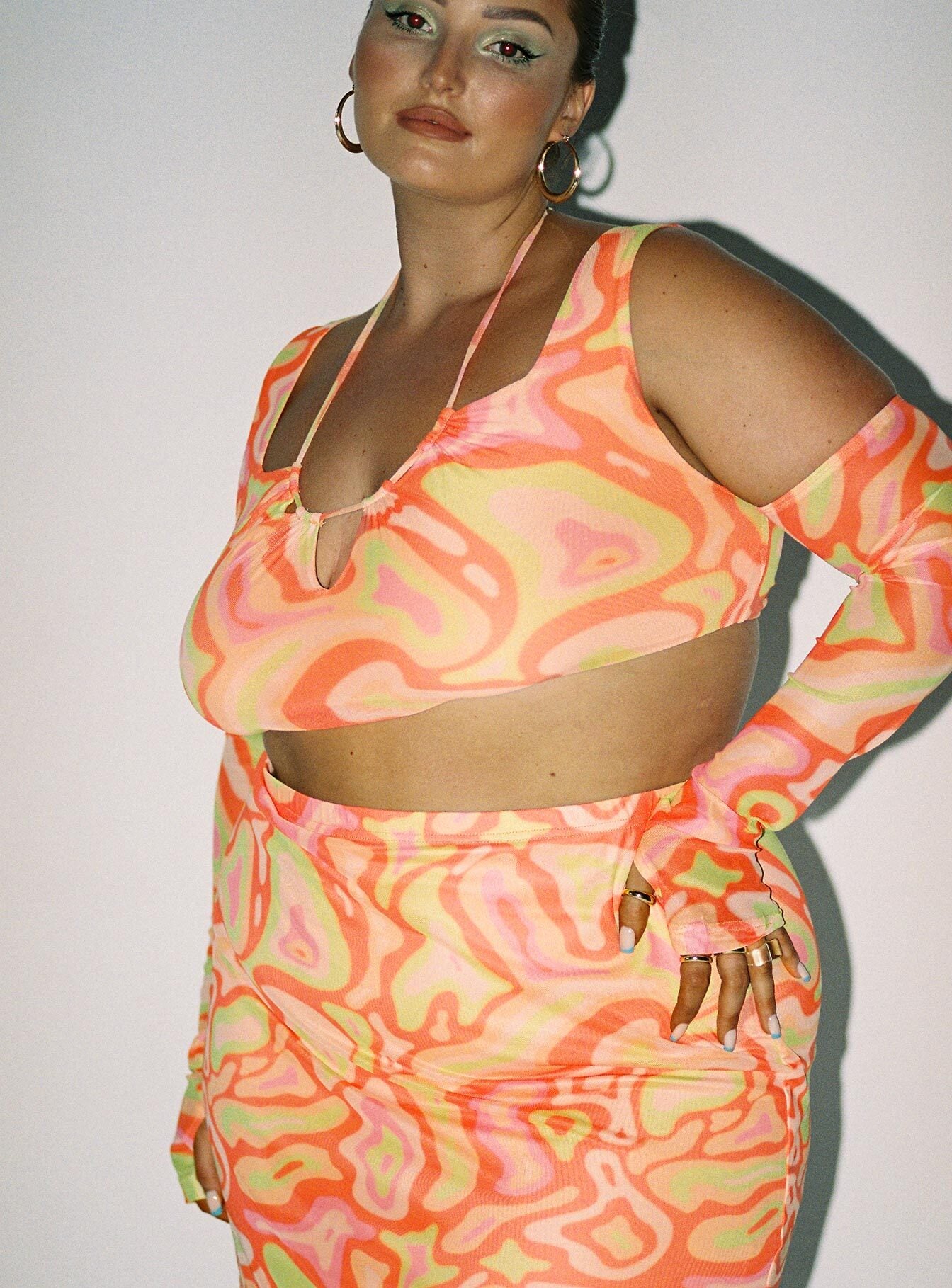   front view of model wearing Princess Polly Balanced Mini Skirt Multi Curve 