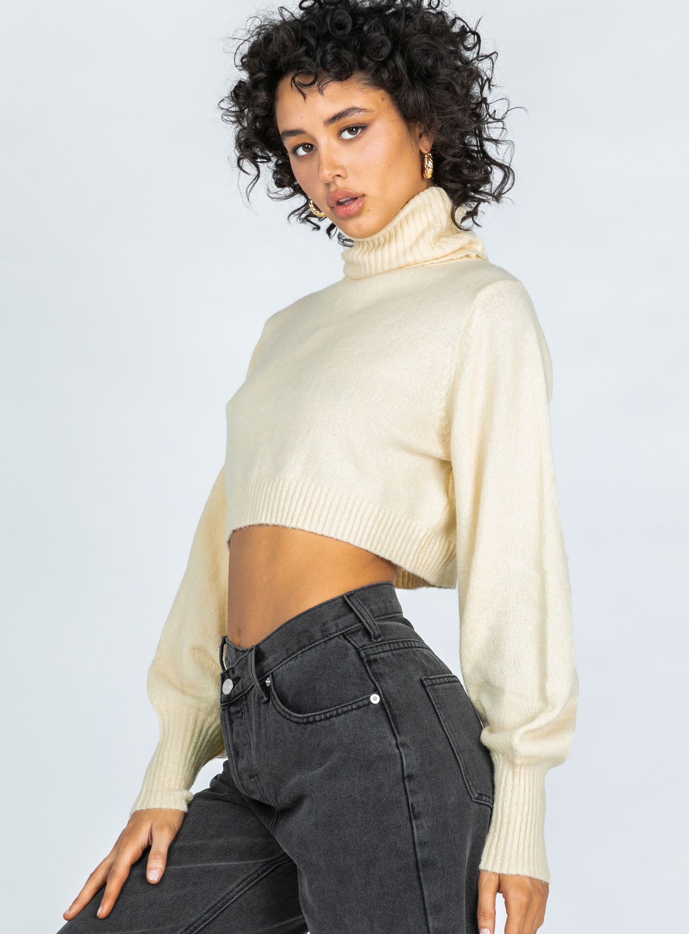 Zahara Cropped Turtleneck Sweater Cream Princess Polly  Cropped 