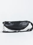 Crossbody belt bag  50% PU 20% polyester 20% iron  10% zinc  Faux leather material  Beaded trimming  Silver-toned hardware  Zip fastenings  External pockets  Adjustable buckle strap 