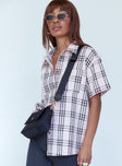 side view of model wearing Princess Polly Ray Checkered Shirt Pink 