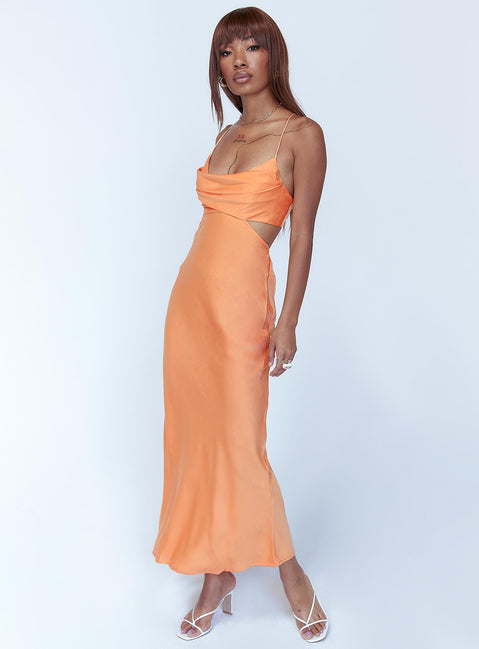 satin midi dress orange Marissa Satin Halter Neck Midi Dress