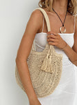 Beige Bag Woven material Fixed handles Zip fastening Internal slip pocket