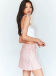   side view of model wearing Princess Polly Charlotte Ruched Mini Skirt Pink 