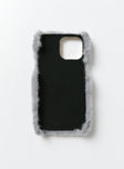iPhone case Faux fur material Gold-toned detail Hard plastic clip on design