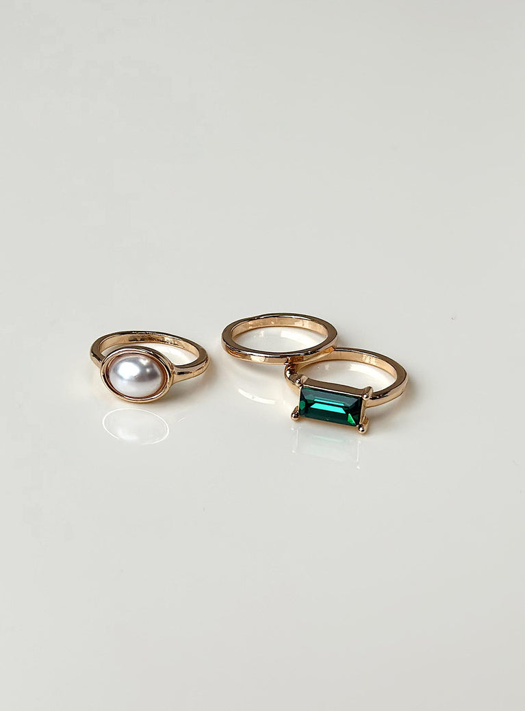 Ring Lower impact  Pack of three Gold toned  Two gem stone styles 