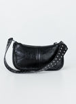 Bag 60% PU 20% Polyester 20% iron Faux leather material  Vintage style  Zip fastening  Studded removable shoulder strap  Adjustable & removable crossbody strap  Inner zip pocket  Flat base 