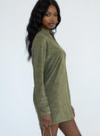 side view of model wearing Princess Polly Farah Mini Dress Khaki 