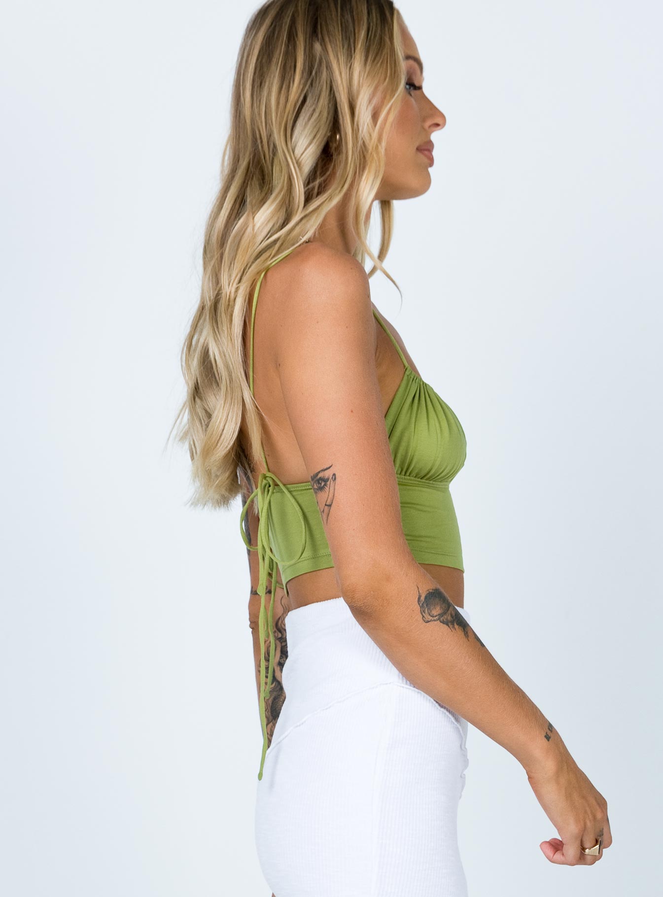 back view of model wearing Princess Polly Annabelle Top Green 