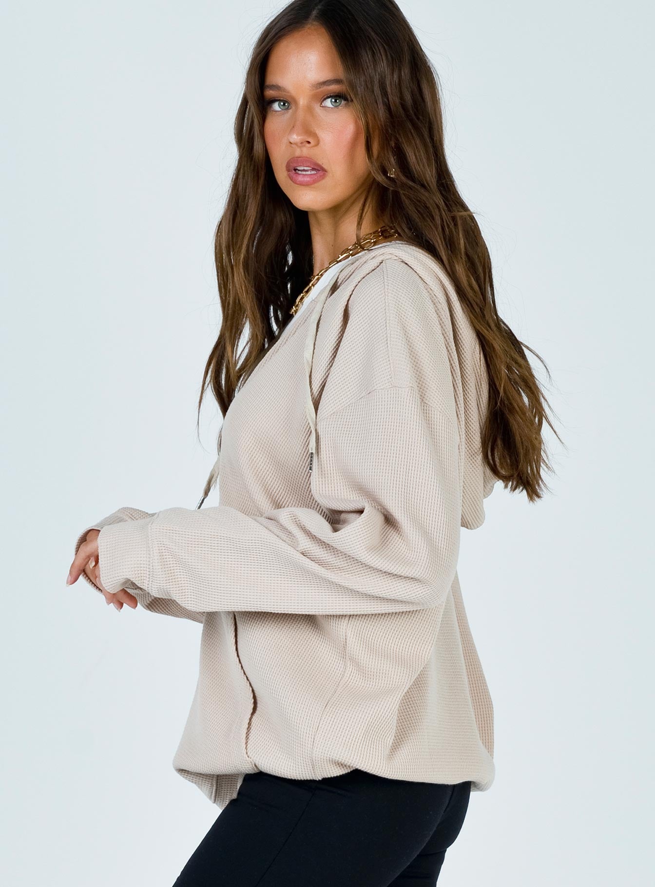 Audrey Oversized Zip Up Sweatshirt Beige Princess Polly  long 