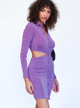 side view of model wearing Princess Polly Coco Mini Dress Purple 