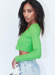 side view of model wearing Princess Polly Theodora Long Sleeve Top Green 