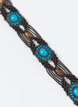 Belt Woven design Gemstone and bead detail Tie fastening Adjustable length