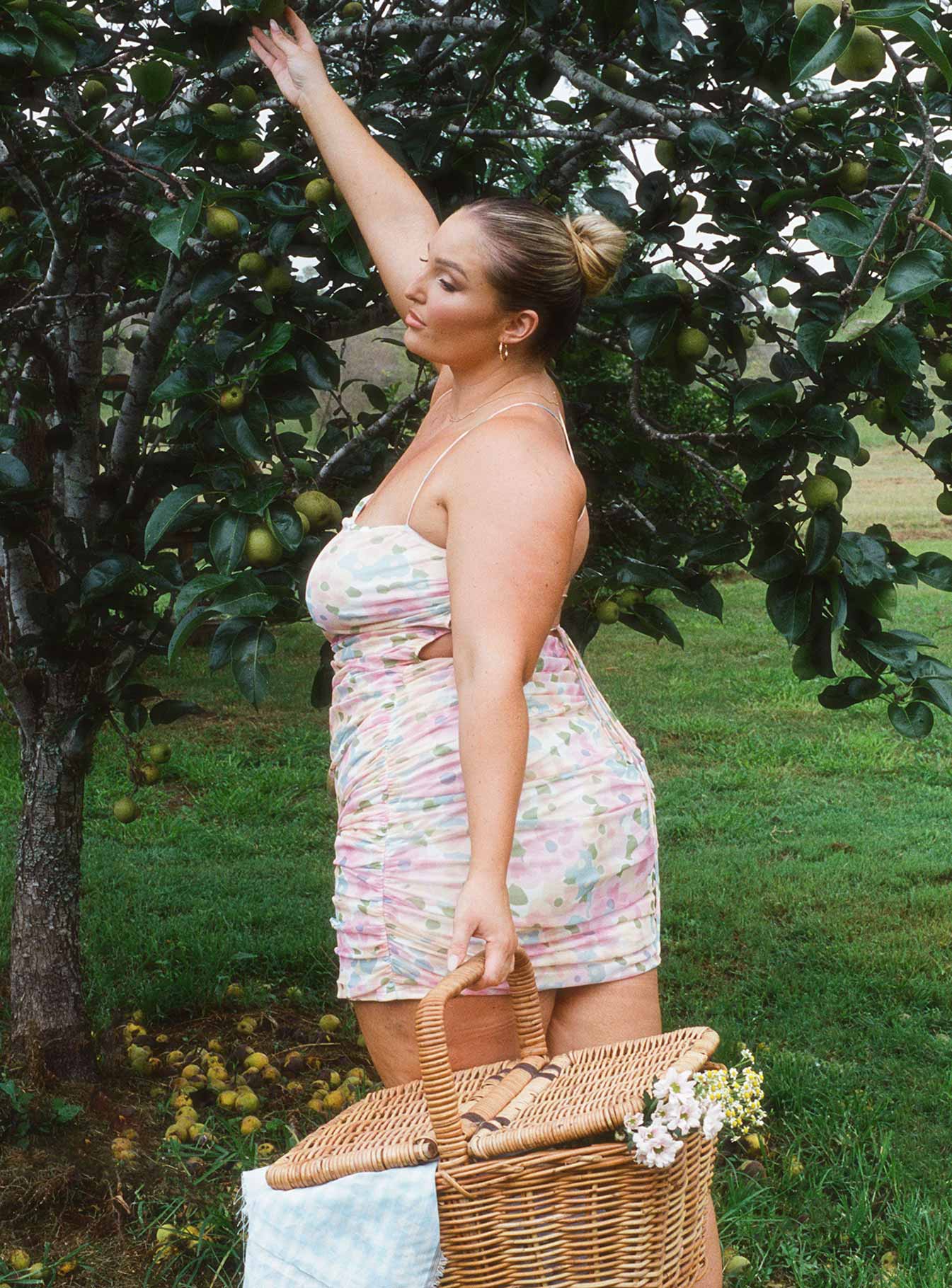 side view of model wearing Princess Polly Hopeless Romantic Mesh Ruched Mini Dress Multi Curve 