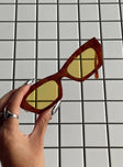 Sunglasses 70% PC  30% AC UV 400 Yellow tinted lenses  Tort frame Moulded nose bridge 