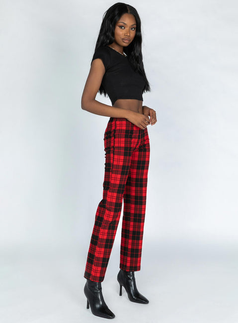 Zara Pant Red Check Princess Polly