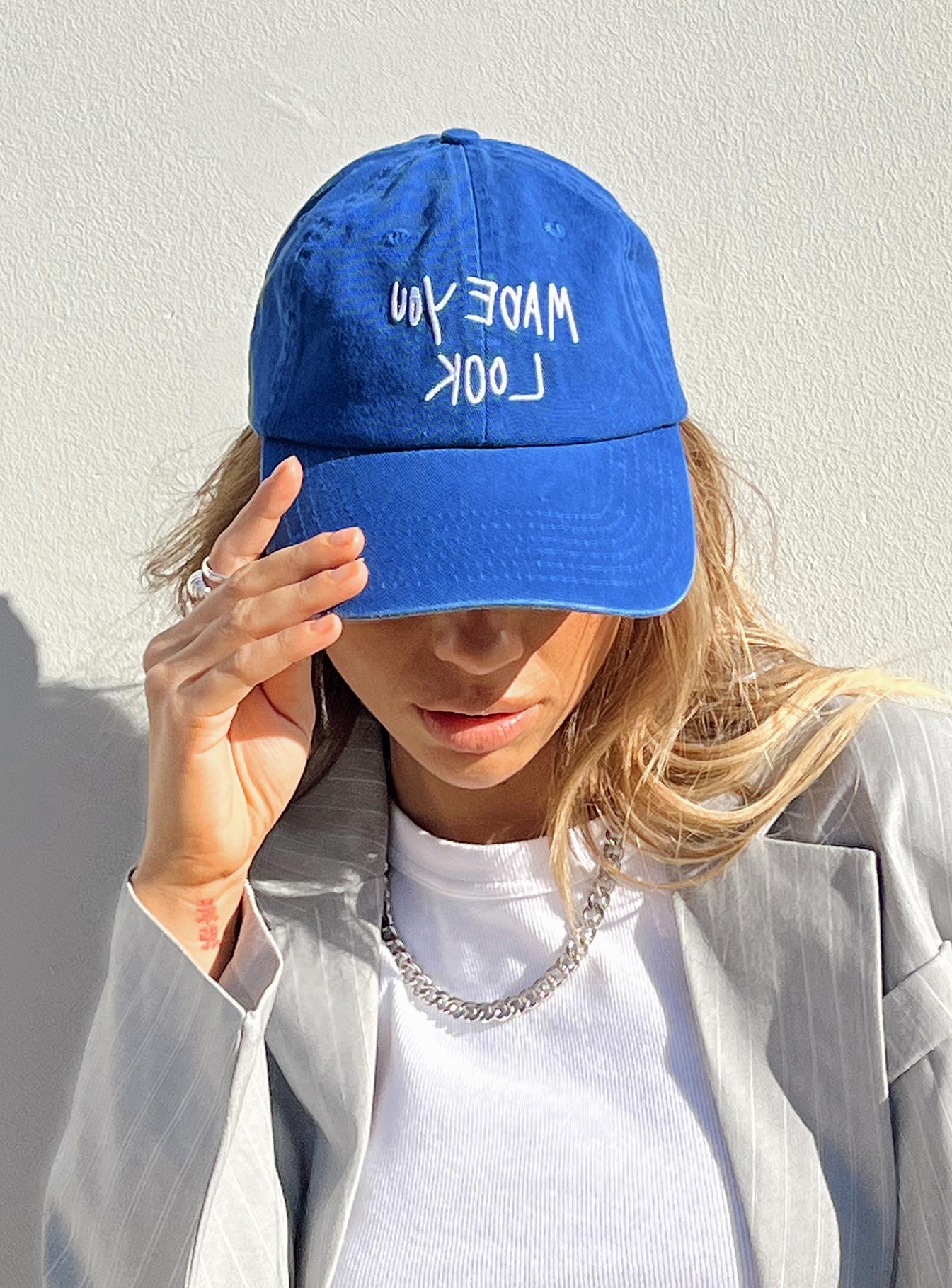 Blue dad cap Embroidered graphic Adjustable back