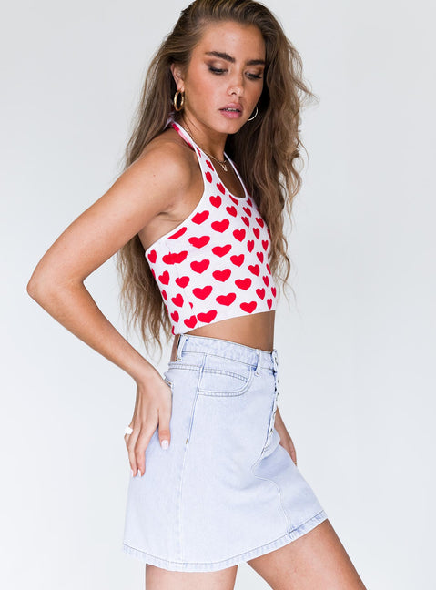   side view of model wearing Princess Polly Sophia Mini Skirt Denim 