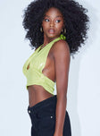 side view of model wearing Princess Polly Twain Top Green 