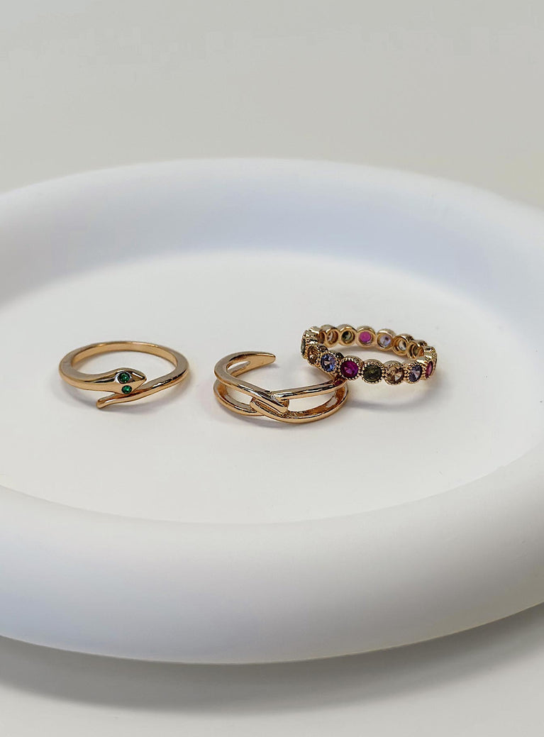 Ring pack Set of three Gold toned Gemstone detail Light weight