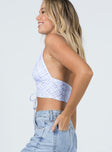 side view of model wearing Princess Polly Beth Top Blue Check 