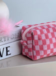 Cosmetics bag Knit material Check print Zip fastening  Fully lined 
