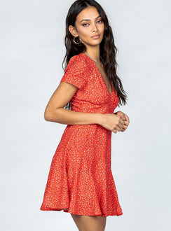 side view of model wearing Princess Polly The Sting Mini Dress Red 