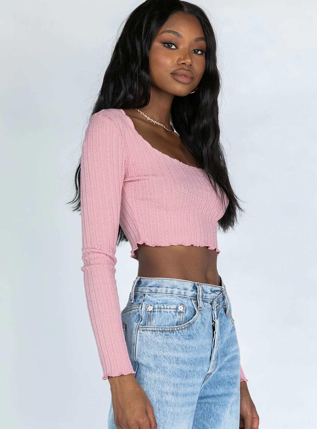 side view of model wearing Princess Polly Leon Top Pink 