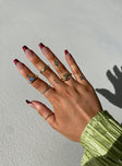Ring pack 97% recycled zinc 3% glass Pack of five  Two thin bands  Three oversized styles  Diamante details 