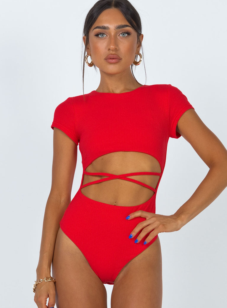 Rocio Rosette Bodysuit Top - Red