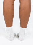White socks Crew style Bow detail Good stretch Frill cuff For hygiene reasons, this item cannot be returned 