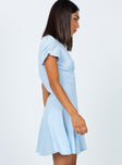 side view of model wearing Princess Polly The Sting Mini Dress Baby Blue 