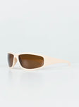 Sunglasses Wrap around design Light weight frame Brown tinted lenses Moulded nose bridge