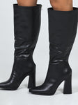 Boots  Princess Polly Exclusive Upper: 100% PU Lining & In Sock: 100% Lycra Outsole: TPU Faux matte leather  Block heel  Square toe  Zip fastening at back 