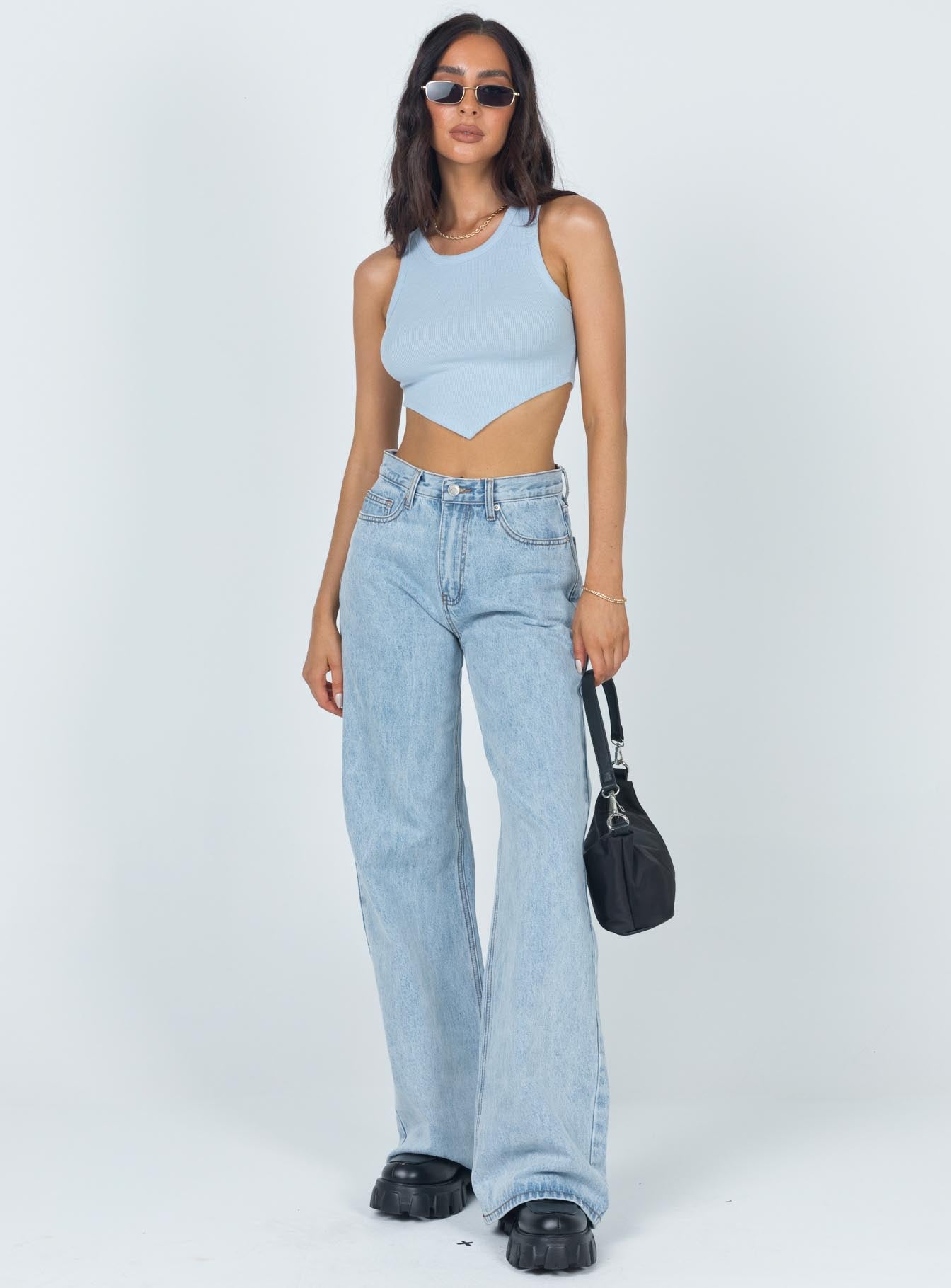 front view of model wearing Princess Polly Arlo Top Blue 