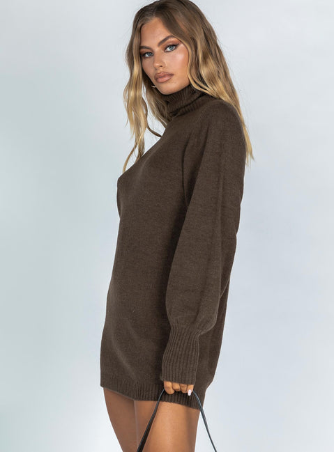 side view of model wearing Princess Polly Zahara Mini Dress Brown 